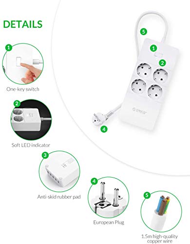 ORICO Multipresa Ciabatta Elettrica con 4 Porte