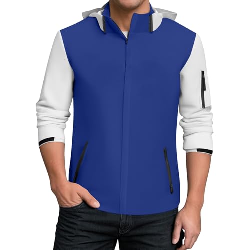 Oversized Shacket, Rain Jacket Waterproof Windbreaker Lightweight Hooded Raincoat For Daily Casual Golf Jackets Men Suit Fashion Breathable Packable (5XL, Blue)