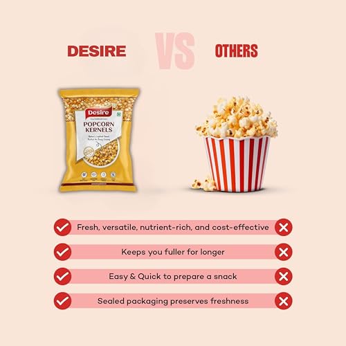 Image of Desire Popcorn Kernel Seeds, 500g | Jumbo Makkai Popcorn Kernels | Imported, High Expansion, A Grade for Gourmet Popcorn
