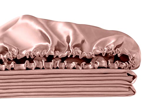 Image of Ersmak Satin Fitted Sheet Only, Luxury Silky Full Fitted Sheet Ultra Soft Deep Pocket Bottom Sheet, Wrinkle & Fade Resistant - Champagne