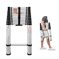 12.5FT Extension Ladder Aluminum Telescoping Folding Ladder 12 Steps, Adjustable Height, 330lbs Load Capacity, Portable Collapsible Ladder for Home Office DIY Projects RV Roof Repairing, EN131