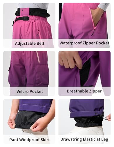 HIGH EXPERIENCE Snowboard Pants for Women Men Baggy Ski Pants Loose Warm Insulation Waterproof Windproof (Purple Gradient, Small)