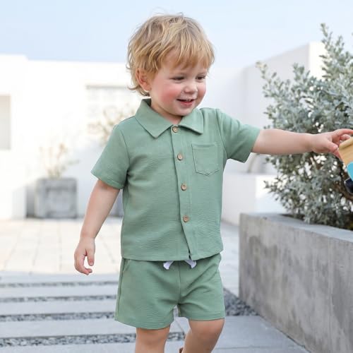 Image of Toddler Boy Clothes Summer Outfits Button Down Shirt Shorts Set 1-5T