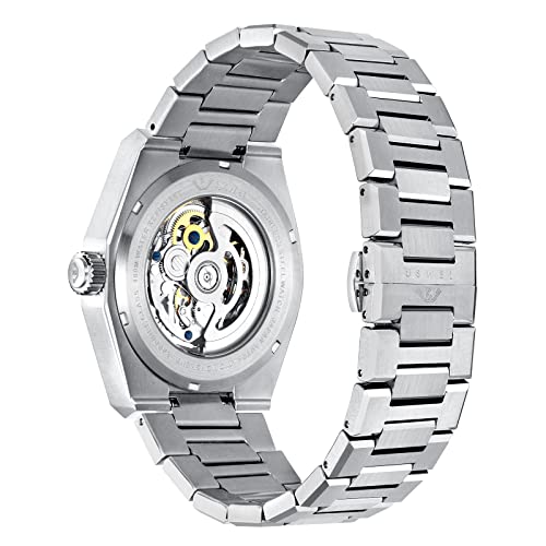 Image of Automatic Mechanical Wrist Watch for Men with Star Dust Dial, Fashion Self-Winding Watches for Men Stainless Steel Waterproof Luminous Sapphire Crystal Mens Watches with Auto Date (Silver)