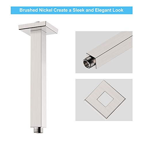 Shower Arm Ceiling Mounted 8 Inches Square Soild Brass Shower Head Arm With Flange, Rain Shower Arm Universal Connection Brushed Nickel #TOP2