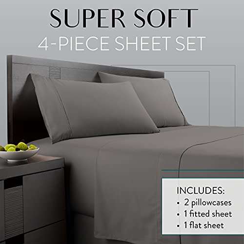 Danjor Linens Bed Sheet Set Twin XL for College Dorm Room, Back to School Items, Sheets with 2 Pillowcases, Lightweight Brushed Microfiber Deep Pockets, 4 Piece Bedding Sets, Gray