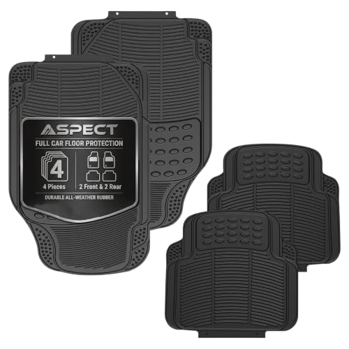 Aspect Car Mats Universal (Front + Rear) 4 Piece Heavy Duty Car Floor Mats All Weather Protection Non Slip Waterproof Car Mats for Cars SUVs Vans & Truck Easy to Clean (Black)