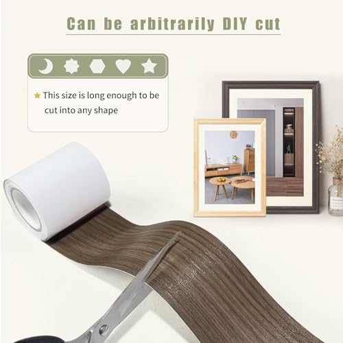 Image of Brown Colour Wood Border Wallpaper Peel and Stick Wooden Contact Paper for Countertops Border, Wall Corners Stickers and Wall Decor Waterproof Self Adhesive 4x180 Inch
