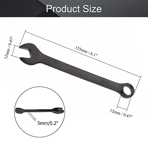 Utoolmart 12Mm Open End Wrench, Super Thin Wrench, 12 Point Combination Wrench | 155Mm Length | 5Mm Thin | Cr-V Steel | Black Electrophoresis Coating | For Repair Industrial Usage #TOP1