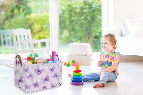 Image of Sanjiaofeng Rectangular Kids Basket Butterfly Storage Bins,Girls Storage Basket with Handles.Clothers,Toys,Books,Kid's Gifts Bins. (Purple Butterfly)