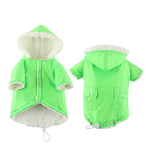 EMUST Dog Jackets for Winter, Fashion Warm Dog Jacket for Cold Weather, Dog Hoodie for Small Medium Dogs with Fleece Lining, Dogs Apparel for Cold Weather, Green, XL