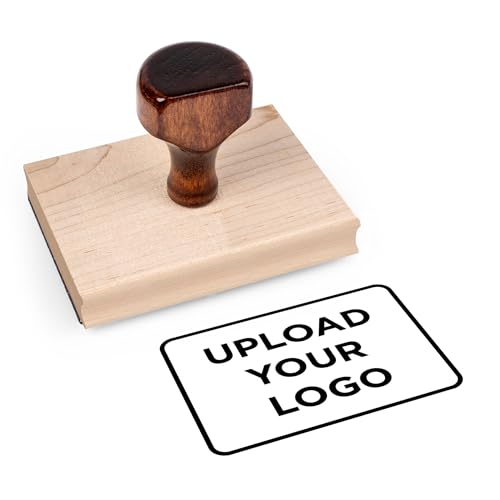 Personalized Rubber Hand Stamp, Wood Handle with Custom Logo | Multiple Size Options Available | Upload Your Own Logo (3'x4')
