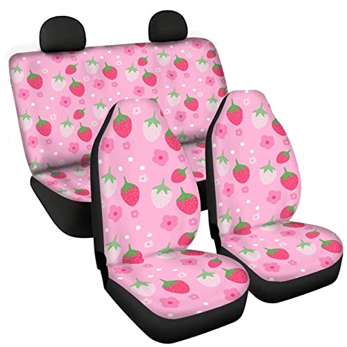 Image of Modysero Strawberry Design Pink Seat Cover for Car Custom Comfortable Fitted Car Seat Cover Easy Install Decor Accessories for Women Universal Automotive Seat Cover Fit Most Cars