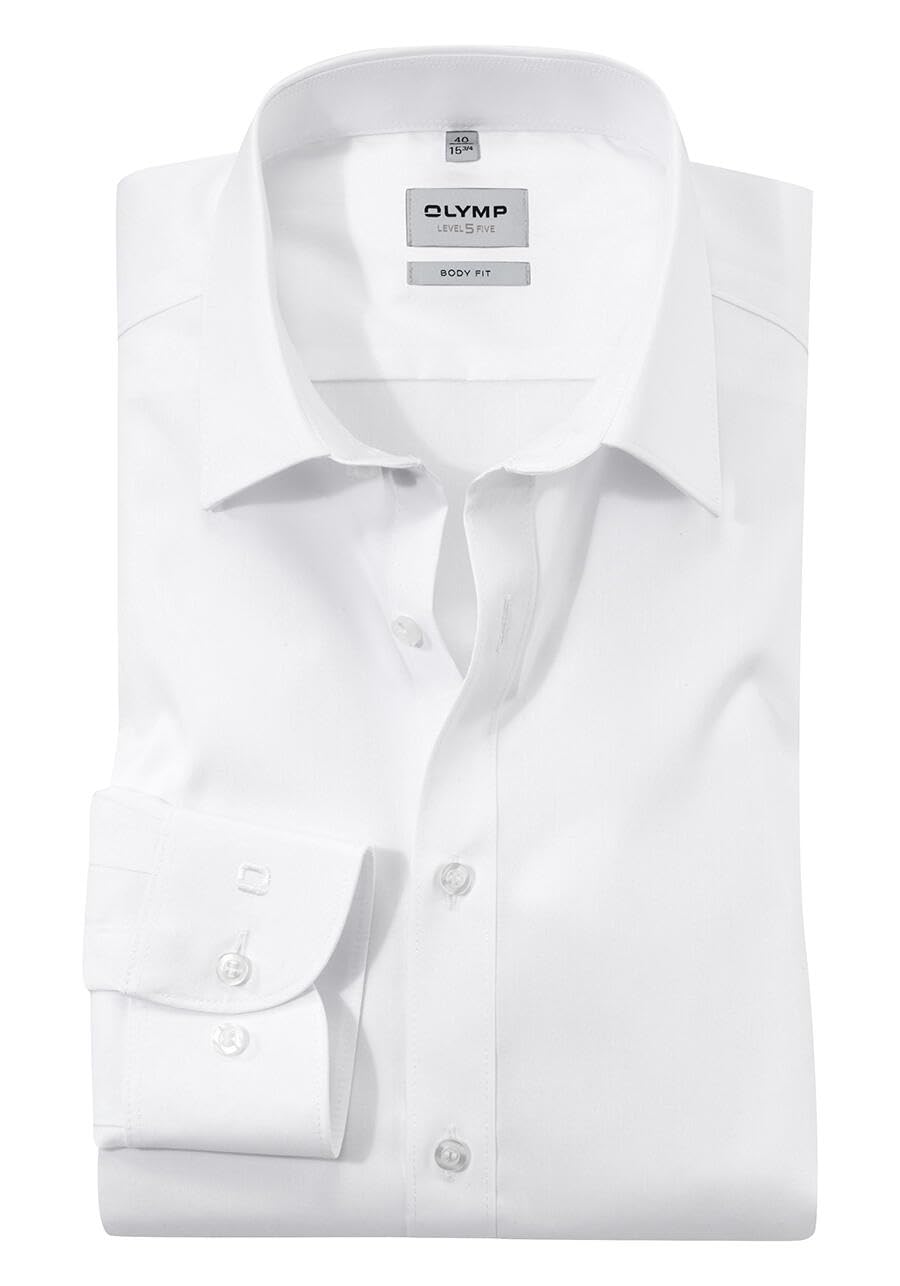 OLYMP Men Shirt Long Sleeve Level Five,Plain,Slim Fit,Classic,Weiß 00,44