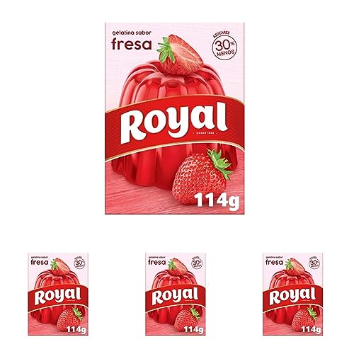 Royal Gelatina en Polvo Sabor Fresa con Vitamina C, 30% Menos Azúcares - 10 Raciones, 114 g (Paquete de 4)