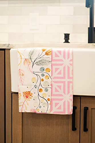 Desert Aqua 2 Pack || Not Your Ordinary Kitchen Towels || Dish Towels || Tea Towels || Waffle Weave Microfiber || Designer Prints || Highly Absorbent || Hanging Hook (Pink Geometric) #TOP4