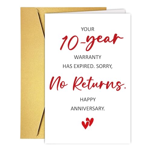 Funny 10 Year Anniversary Card for Husband Wife Couple Partner, Hilarious 10th Wedding Anniversary Card& gift for Him Her, Tin Anniversary Cards for Men Women Girlfriend Boyfriend, 10 Year Warranty No Returns