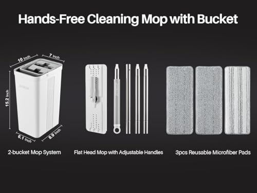 JOYMOOP Mop and Bucket with Wringer Set for Home, Flat Mop and Bucket System, Mops for Floor Cleaning and Wall Cleaner, with 3 Reusable Microfiber Mop Pads - 11