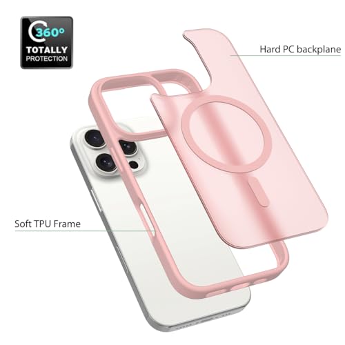 Image of for iPhone 16 pro Case [Compatible with Magsafe] Translucent Matte Phone Cover, [10 FT Military Grade Drop Protection] Slim Durable Shockproof Protective Bumper (Pink Magnetic, iPhone 16 Pro)