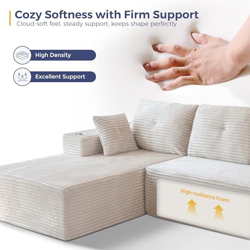 Image of MAXYOYO Modular Sectional Couch with L-Shape Chaise and Loveseat, Modern Boneless Couch for Living Room, Oversized Sofa with Deep Seat, No Assembly Required, Grayish Beige