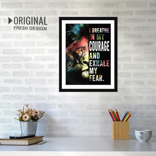 Image of Chaka Chaundh - - I BREATHE IN MY COURAGE AND EXHALE MY FEAR - Motivational Quotes Frame, Student Quotes Wall frame, Lion Quotes Framed Poster - (14 X 11 Inches)