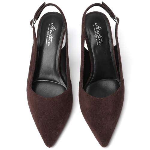 Image of Mostrin Kitten Heels for Women Slingback Pointed Closed Toe Heels Women's Pumps Shoes for Wedding, Party, Commuting