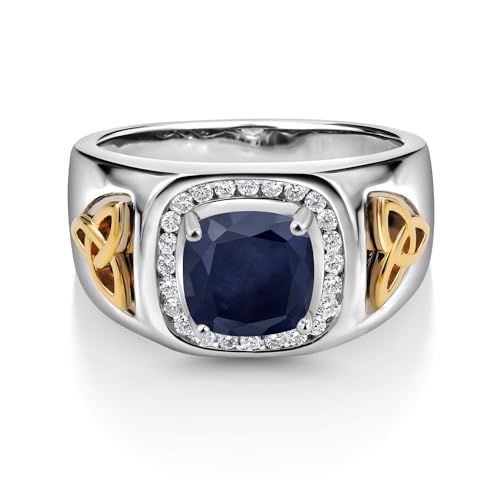 Gem Stone King Men's 925 Silver and 10K Yellow Gold 8MM Cushion Cut Gemstone Birthstone and White Lab Grown Diamond Ring for Men | Available In Size 7, 8, 9, 10, 11, 12, 133