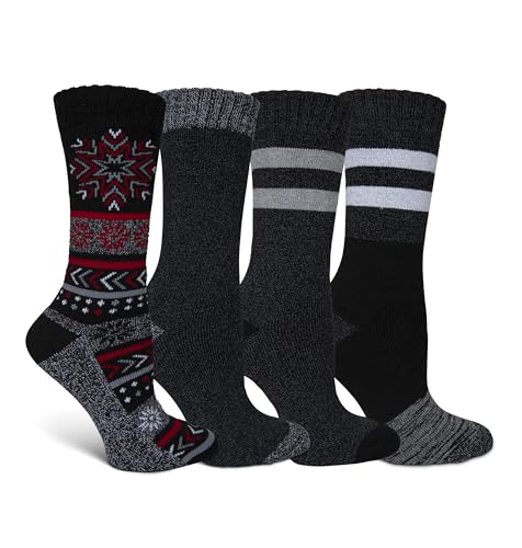 Columbia Women's Moisture Control Crew Socks 4 Pair, Black/Snowflakes, Women's 4-10 Shoe