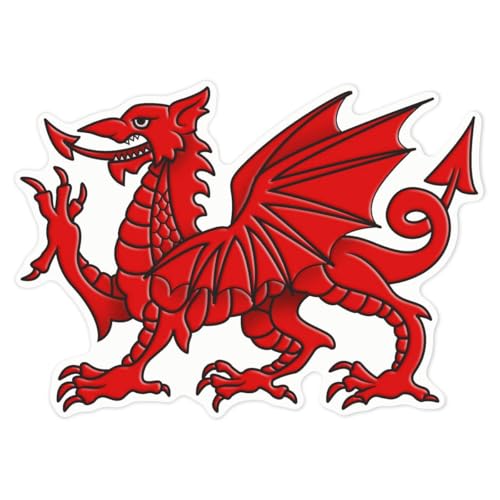 Azeeda 'Welsh Dragon' White Premium Vinyl Decal Sticker – Waterproof, Durable & Easy to Apply - Ideal for Car Bumpers, Windows, Bins and More - Large (210mm) (DW00032427)