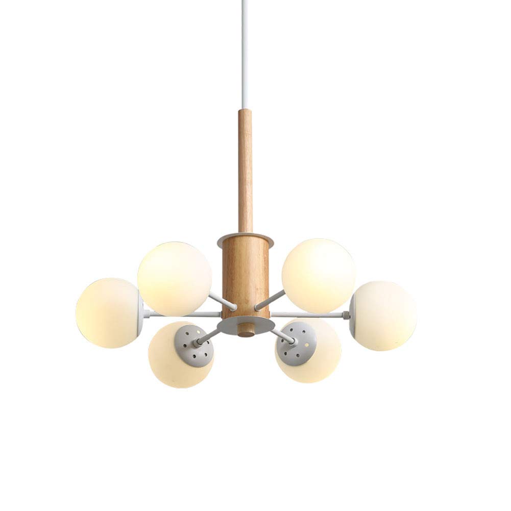 Sputnik Chandeliers Modern Glass Shades Chandelier Mid Century Pendant Lighting Ceiling Light Adjustable Rods for Hallway Bar Kitchen Dining Room White and Wood 6 Lights