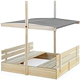 Spielwerk® Sandkasten Toni Sonnendach Sitzbank 120x120x120cm Naturholz Fichtenholz UV-Schutz Sandbox UV50+ Kantenschutz Bodenvlies Outdoor Kinder - 7