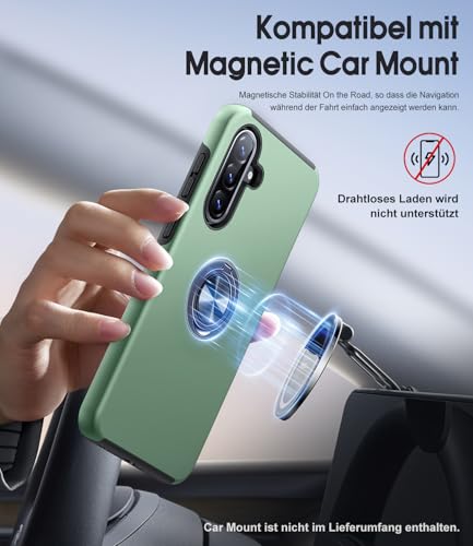 AOUIA für Samsung Galaxy A56 5G Hülle mit 2 Stück Panzerglas, Militärischer Stoßschutz Samsung A56 5G Hülle mit 360° Drehbarer Ring Kickstand Handyhülle für Samsung A56 5G, Alpengrün 4