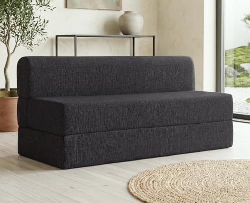 uberlyfe (5'x6' Foldable Sofa Cum Bed | 3 Seater | Queen Mattress | Dark Grey Jute Fabric | 15-Inch Sofa Height | 1 Year Warranty