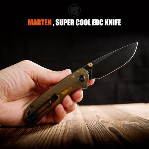Image of Vosteed Marten EDC Folding Pocket Knife - 2.98 inch 154CM Blade - Top Liner Lock, Amber PEI Handle with Belt Clip - Camping, Hiking Knives - A1607