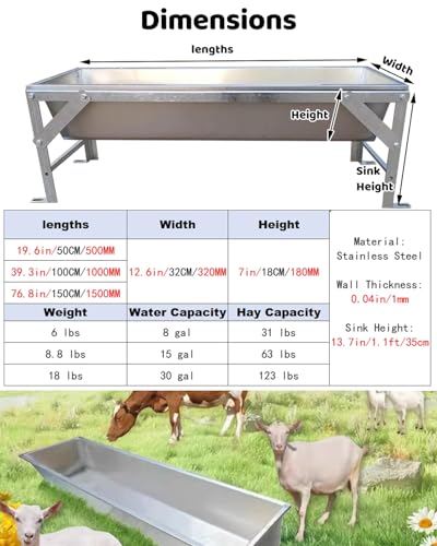 Schweinetrog Großes Fassungsvermögen für Stallviehtränken Hochleistungs-Tiertränke für Hunde, Haustiere und Geflügel Futtertränken Aus Verzinktem Stahl für Alpakas Im Außenbereich(With stand,50cm/19.6