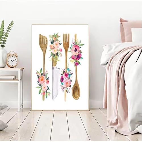 Toile cuisine decoration murale avec motif floral pour embellir votre coin repas