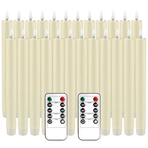 Image of YOROXRG 24 Pack LED Flameless Taper Candles with Timer, Dripless Fake Candlesticks with 3D Flickering Flame, 9.6 Inches White Window Candle for Fireplace Christmas Halloween(Ivory)