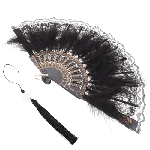 SAFIGLE Abanico de Mano Retro con Plumas Diseño Chino para Baile y Bodas Elegante y Accesorio Chic para Fiestas y Decoración