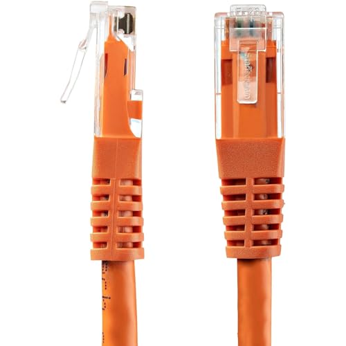 Image of StarTech 35ft CAT6 Ethernet Cable - Orange CAT 6 Gigabit Ethernet Wire -250Mhz 100W PoE RJ45 UTP Molded Network Patch Cord with Strain Relief (C6PATCH35OR)