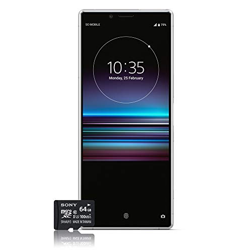 Xperia 1 Smartphone Bundle (16,5 cm (6,5 Zoll) OLED Display, Dual-SIM, 128 GB Speicher, 6 GB RAM, Android 9.0) Weiß + gratis 64 GB Speicherkarte