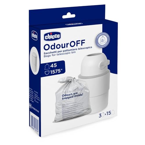 Chicco Sachets Anti-Odeurs, Poubelle Télescopique, Matériau Robuste 3-Couches, 45 Sacs, 15x3