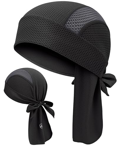 GXCROR Cooling Skull Cap Durag Bandana Sweat Wicking Head Wrap for Cycling Running Motorcycle Breathable Doo Rag Black