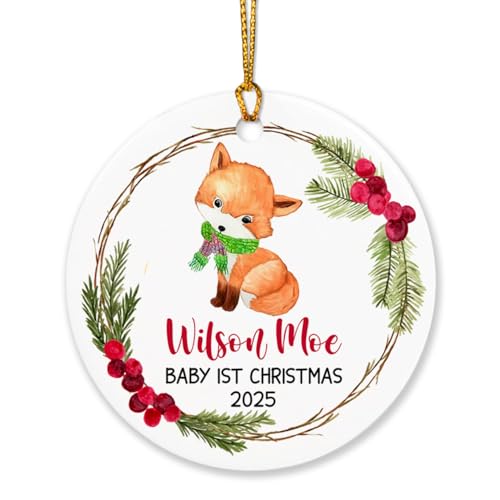 Baby's 1st Christmas Ornaments, Cute Baby Fox Ornament Decoration Gifts for Newborn, Custom Name Fox Babies Ornament, Personalized Fox Baby Ornament, Fox Baby Ornament Keepsake First Christmas