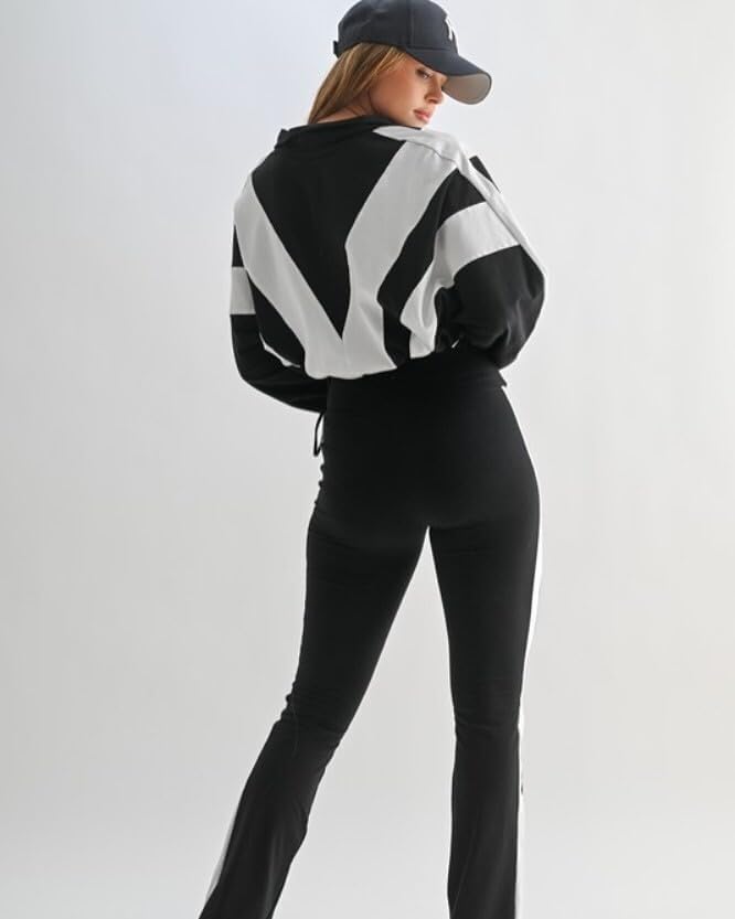 Women's 80s Color Block Tracksuit 2 Piece Outfit Zip Up Crop Jacket and Bodycon Pants Set Long Sleeve Sweatsuit - Image 6