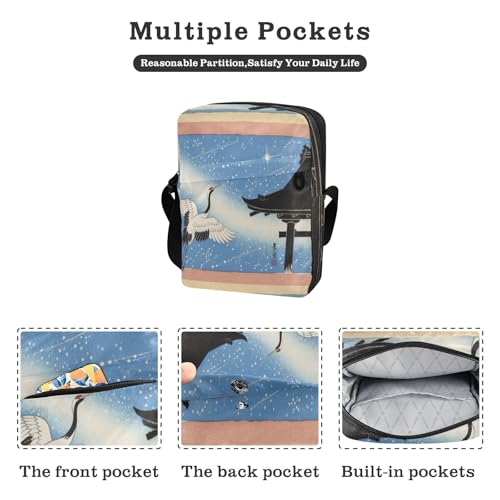 men's messenger bag men shoulder bag small crossbody purse Adjustable Strap for Casual Casual- Japanese Sky Blue Crane2