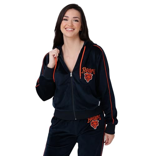 FOCO Chicago Bears NFL Womens Velour Zip Up Jacket Top - XL
