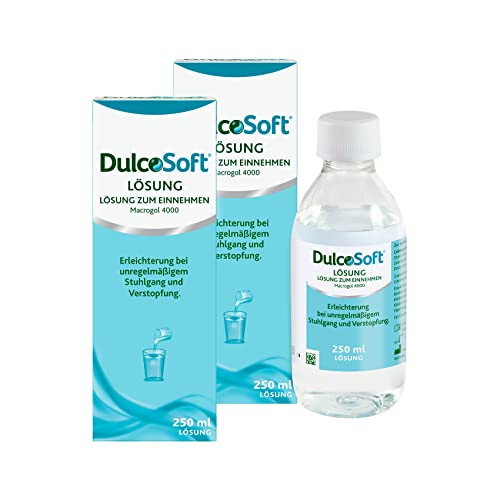 DulcoSoft Lösung gegen Verstopfung | 2 x 250 ml | Stuhlweichmacher mit Macrogol | Sanfte und schonende Erleichterung bei hartem Stuhlgang | Geeignet für Erwachsene Kinder ab 6 Monaten und Schwangere