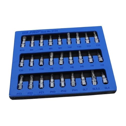 US. PRO 27 Piece 1/4" Drive 38mm Mixed Bit Socket Set, Chrome Vanadium with S2 Bits, Star Hex Spline Slotted Phillips Pozi, with EVA Storage Tray