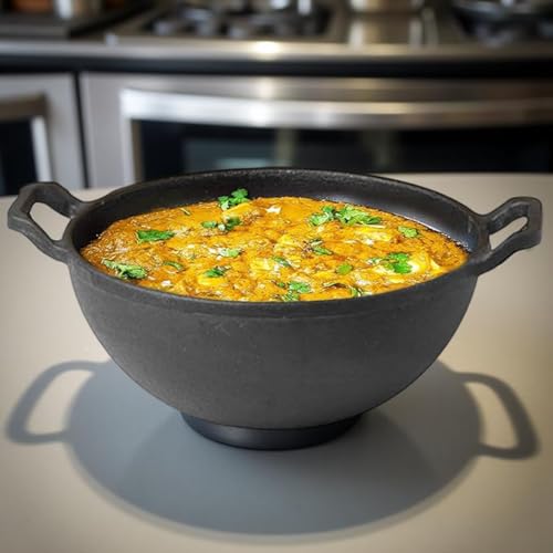 Image of Preseasoned Cast Iron Kadai with Double Handle|Medium 30 Cm /1.8Ltr,3..2Kg| Induction Friendly|Nonstick Pure & Toxin Free,No Chemical Coating,Black