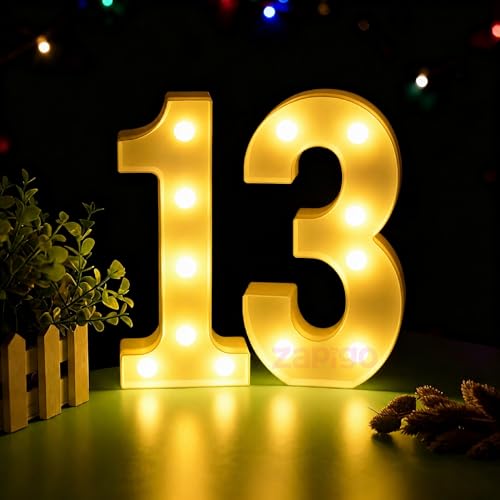 Image of Balloonistics LED Marquee Number 13 Light - Cordless Battery-Operated Light Up Number Sign for 13th Birthday, Anniversary, Wedding, Party Decoration, Photo Booth Backdrop, Cake Table Decor